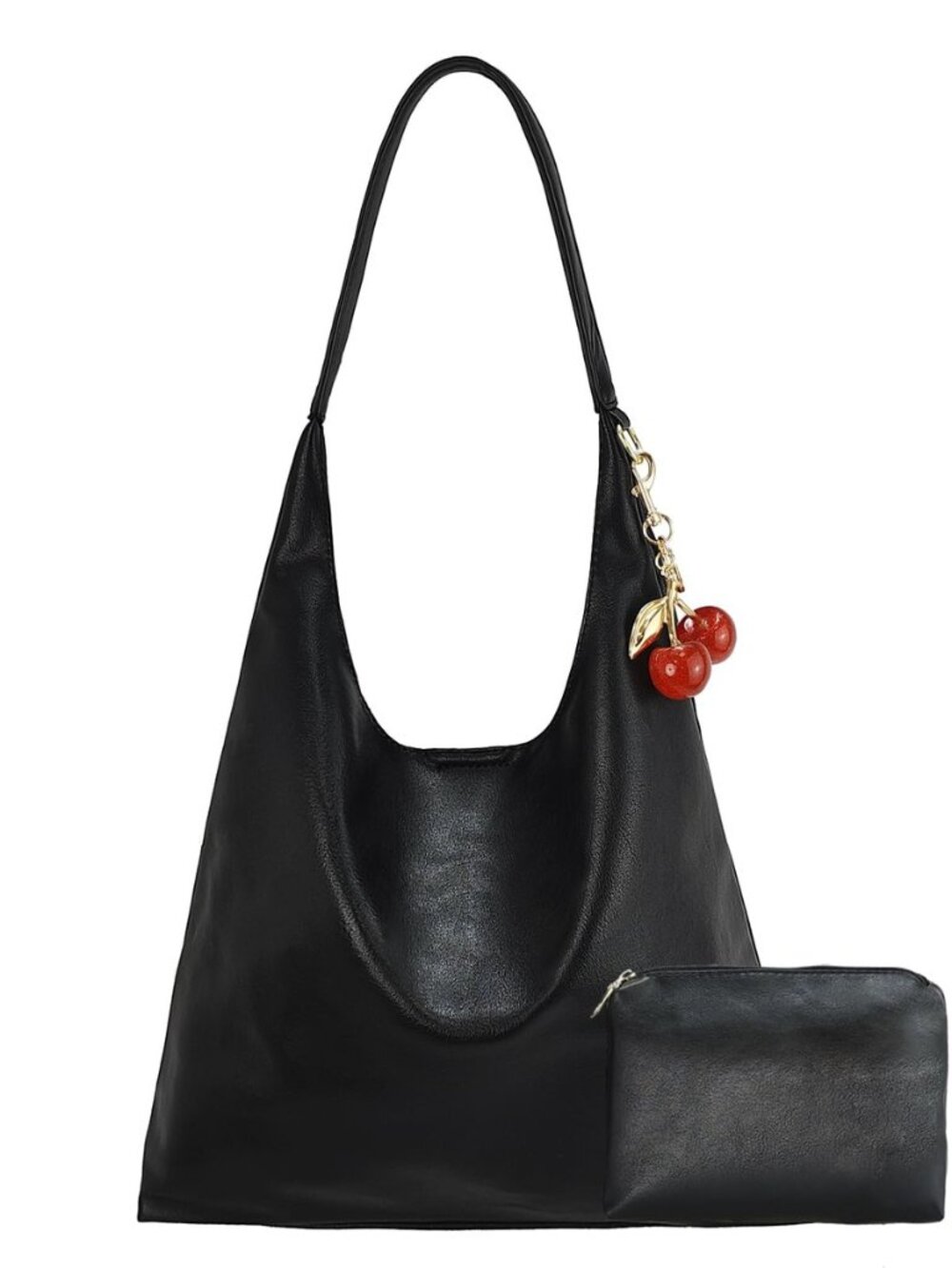 Vegan Hobo Bag Cherry Leather Shoulder Purse Slouchy Designer Crossbody Bag for